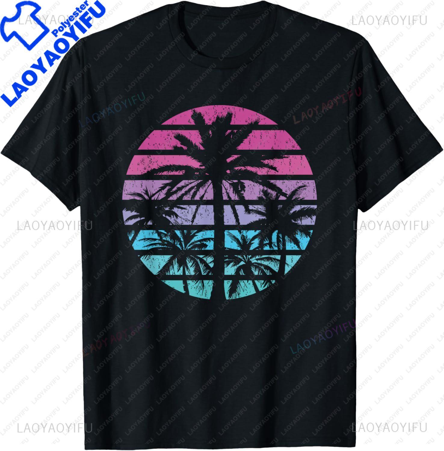 Palm Tree Retro Sunset Summer Beach Vintage Tropical Graphic TShirt Print on DeUnisexd Streetwear Camisas Streetwear S