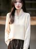 Women's Half-High Collar Zipper Wool Sweater - Loose Fit, Versatile Long Sleeve, Solid Color Base Layer for Autumn & Winter
