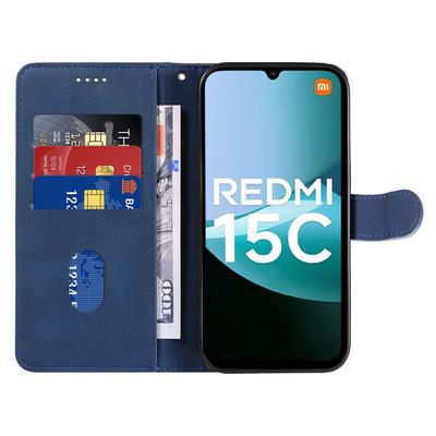 For Xiaomi Redmi 15C 5G (EU) (173mm)/15C 4G (EU) (173mm) Wallet Case Leather Phone Cover Stand with Curved Line Design