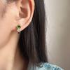 Vintage Gold Color Stainless Steel Circle Hoop Earrings Fashion Green White Blue Cubic Zirconia Circle Earrings Trendy Jewelry