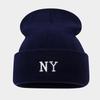 New NY Embroidered Ski Hat - Autumn & Winter Slouchy Knit Hat, Letter Woolen Hat, Unisex Beanie with Pom-Pom