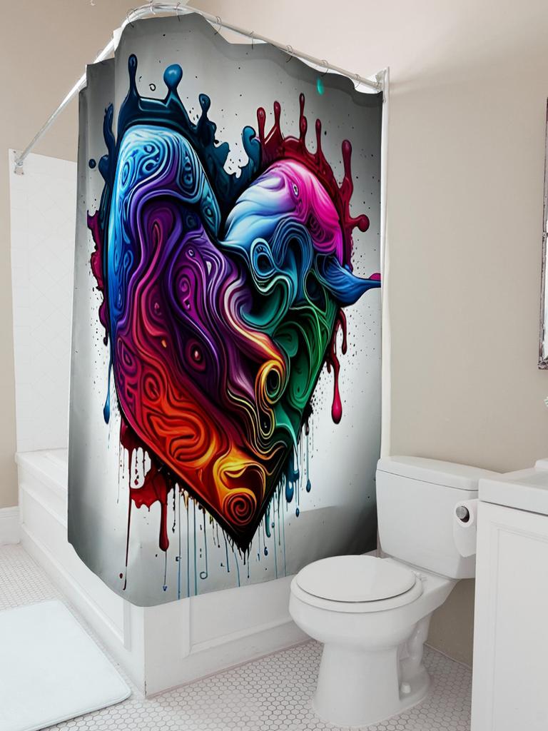 Abstract Dripping Heart Shower Curtain - Waterproof, Mildew-Resistant, Machine Washable For Artistic Bathroom Decor