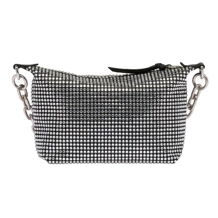 Miu Miu Miu Spirit Faux Crystal Decor Detachable Chain Satin Shoulder Tote Bag Women handbags Black 5BC103-2D5H-F0002-V-OOO