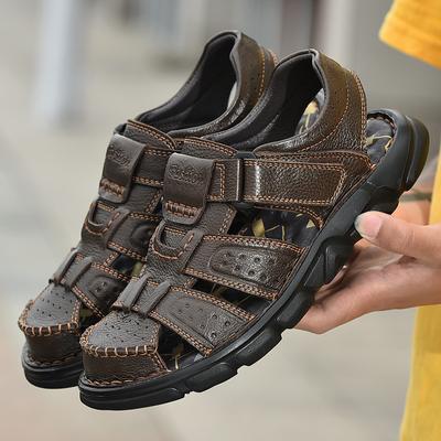 Men's Summer New Casual Sandals Genuine Leather Soft Bottom Non-Slip Beach Slippers Trendy