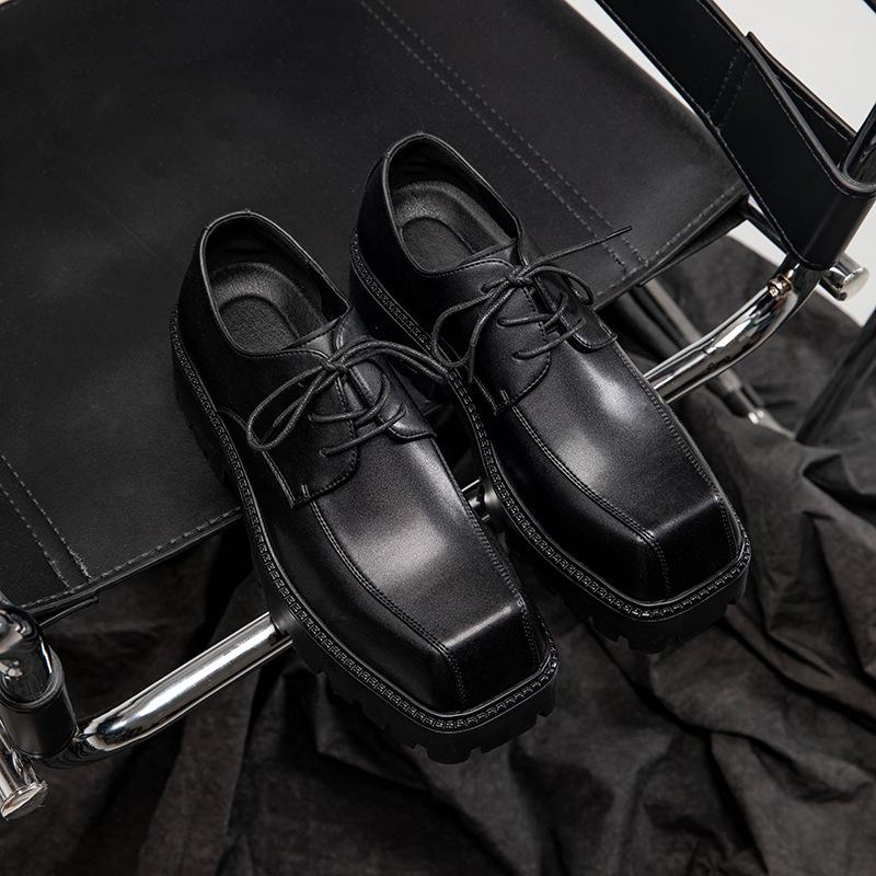 Men's Shoes Autumn Breathable 2025 New Trend Platform Casual Shoes Genuine Leather British Business Men's Square Head Leather Shoes
