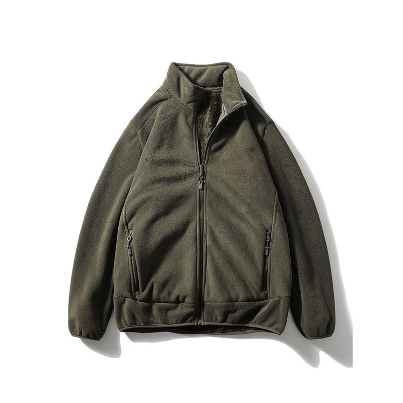 Outdoor Fleece Jacket for Men, Winter Thickened Fleece-Lined Stand Collar Fleece Coat, Foreign Trade Men's Lamb Fleece Sweatshirt