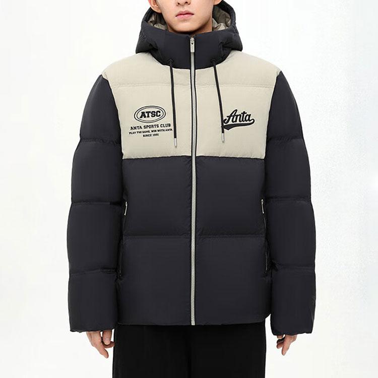 Anta Lifestyle Series Letter Splicing Zipper Hooded Thick Jacket Men jackets Basic-Black 152348920-4