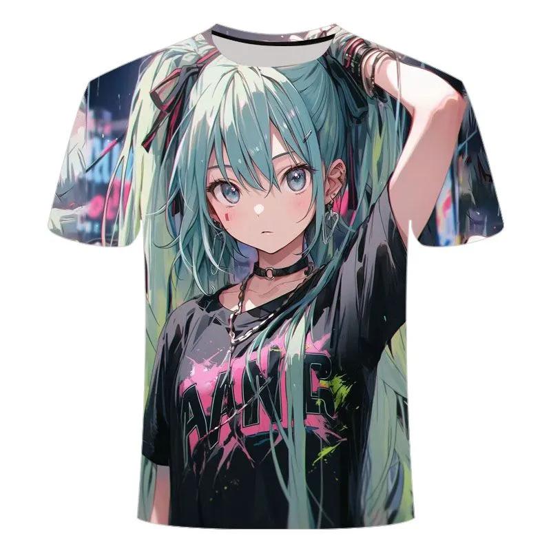 

2026 Hot Summer Hatsune Miku 2-dimensional Animation 3D Printed T-shirts for Young Men and Women Clothing Tops Trend XXXL