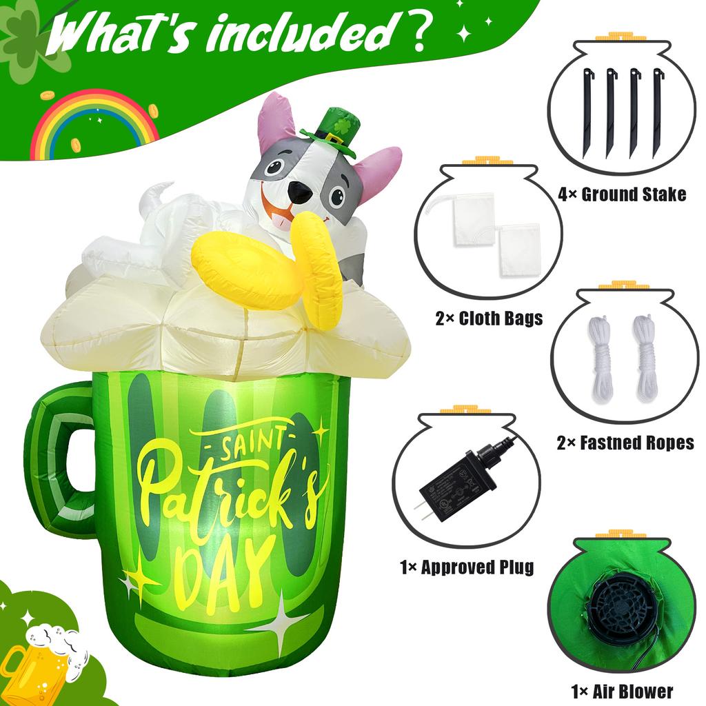 St. Patrick's Day Inflatable Bulldog with LED Lights St. Patrick's Day Inflatable Decorations