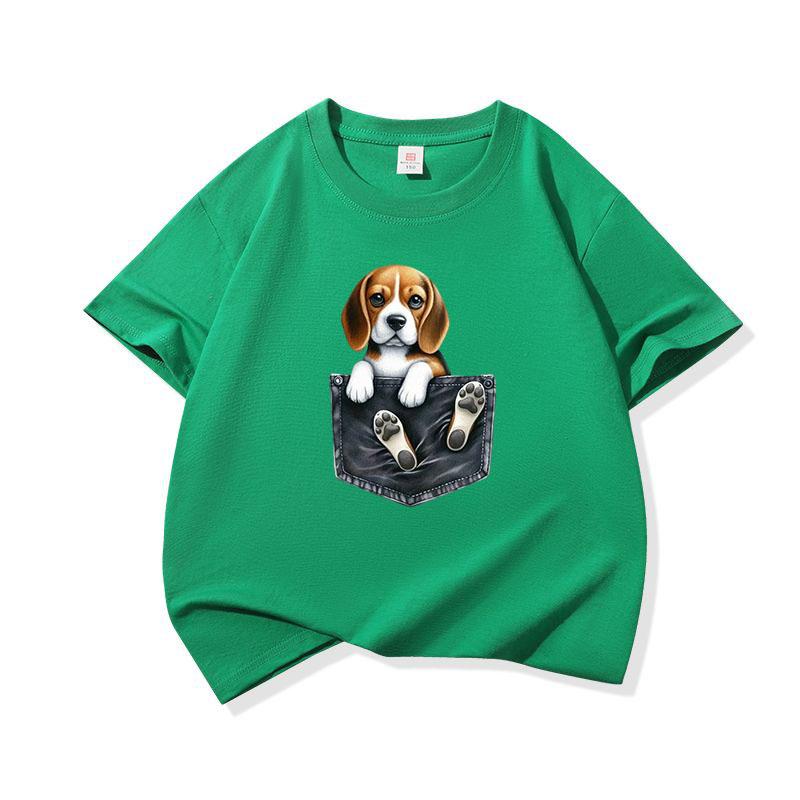 Kinder Katoenen T-shirt Schattige Zak Beagle Puppy Hond Grafisch Ronde Hals Korte Mouw T-shirt Casual Ademend Jongens Meisjes Zomer Top