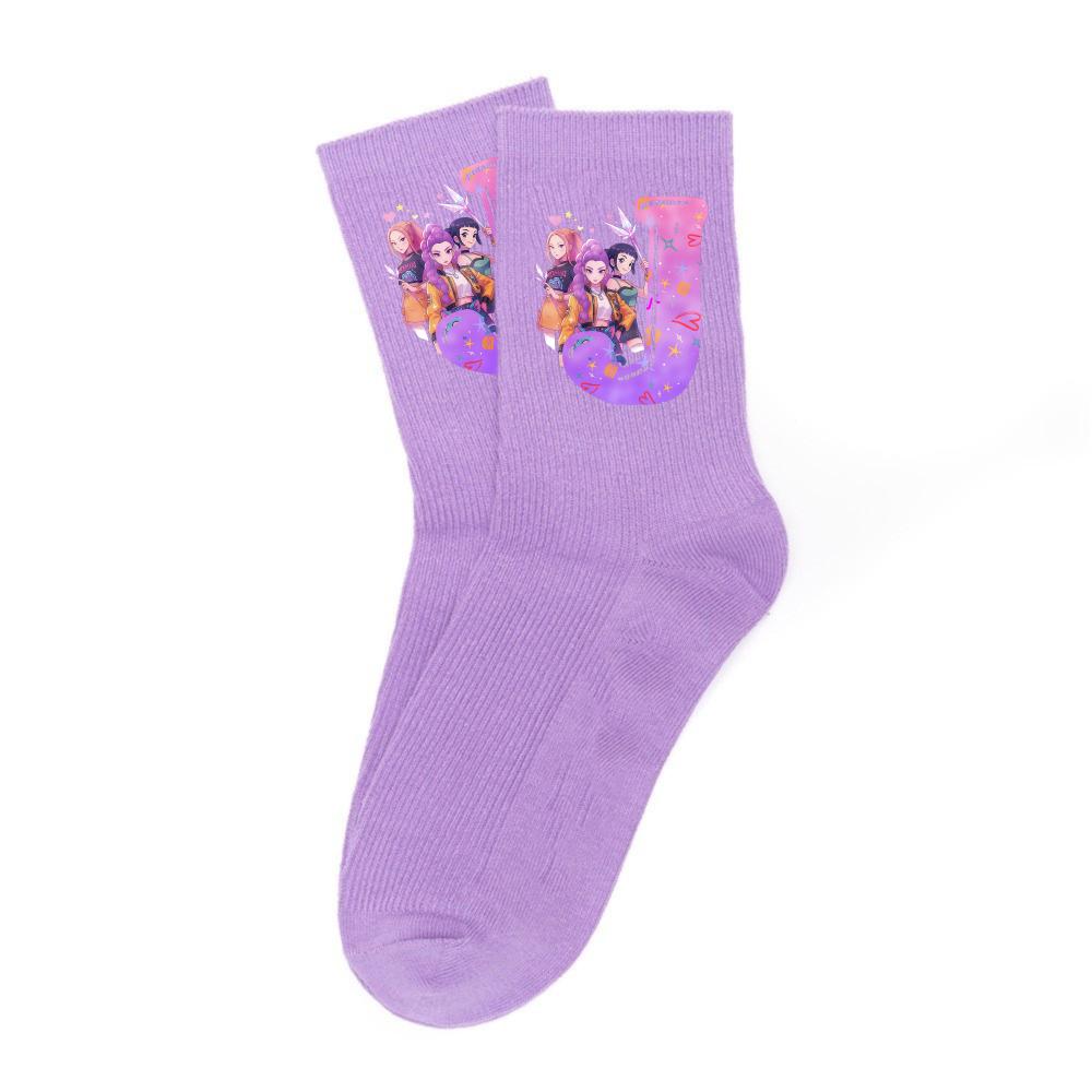 Kpop Demon Hunters Cute Cartoon Print Girls Socks Cotton Soft Warm Autumn Winter Student Outdoor Sports Children's Birthday Gift