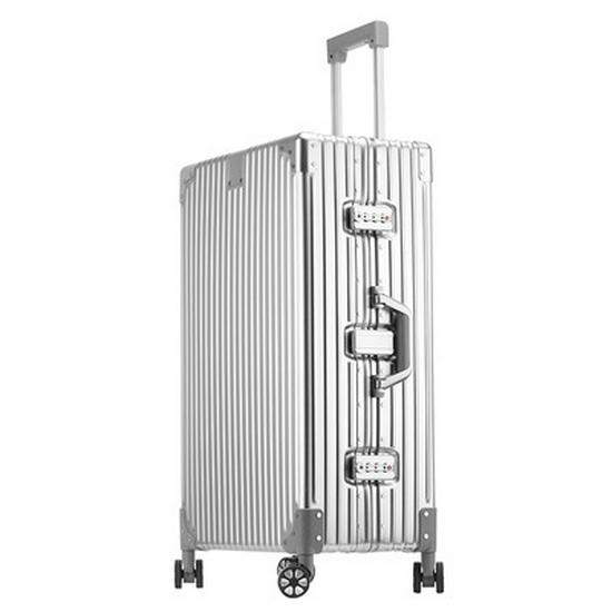 20" Aluminum-Magnesium Alloy Trolley Case - Unisex Metal Travel & Business Suitcase with Leather Accents