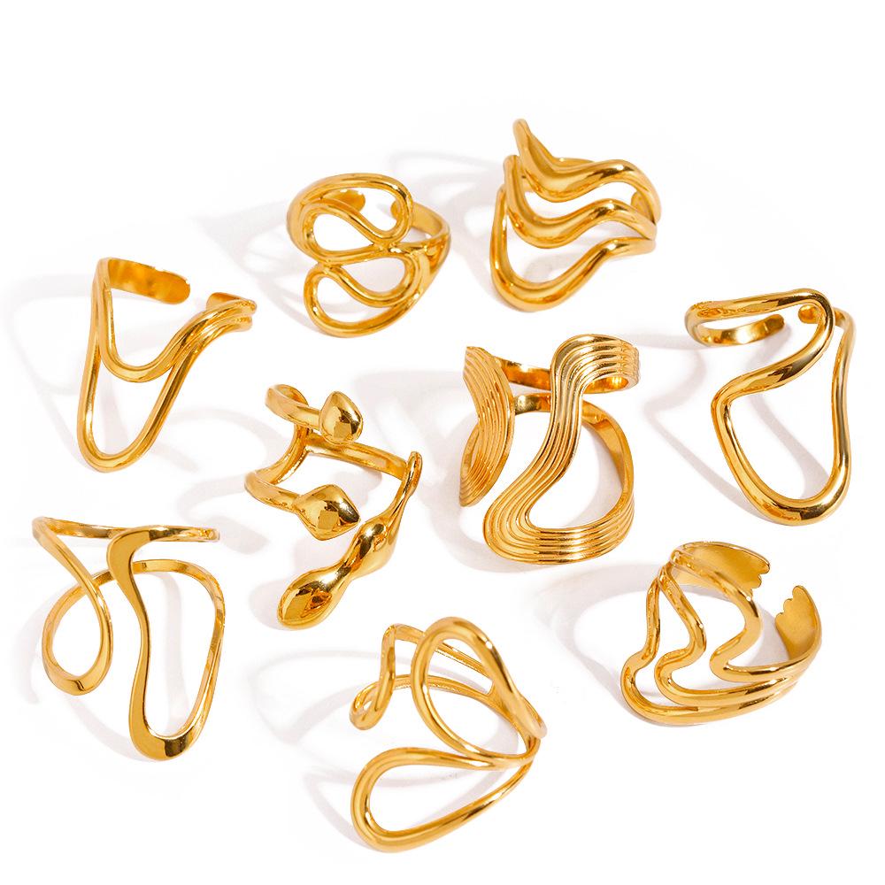 Wanxing Women's Stainless Steel Irregular Lines Open Ring - Colorfast Titanium Steel Jewelry