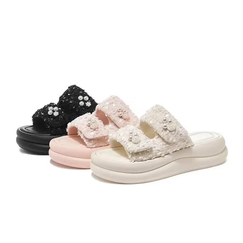 Summer Outside Modern Slippers Mid Heel Flat with Ladies Shoes 2024 High Quality Solid Shallow Novelty Women's Slippers Chinelos