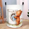 1pc Watercolor Laundry Teddy Bear Basket / Foldable Circular Shower Basket / Storage Box for Wardrobe, Bedroom, Bathroom, Household Grocery / Laundry 