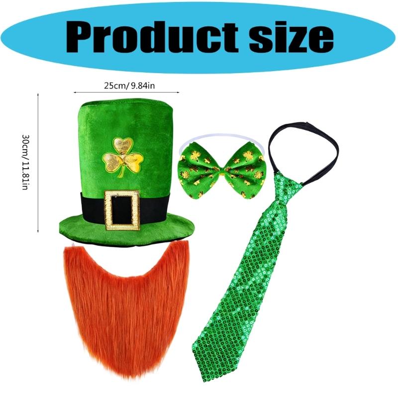 4Pcs Felts Hat With Bows Tie Ensemble Costume Outfit For Patrick's Day Festivities And Performances