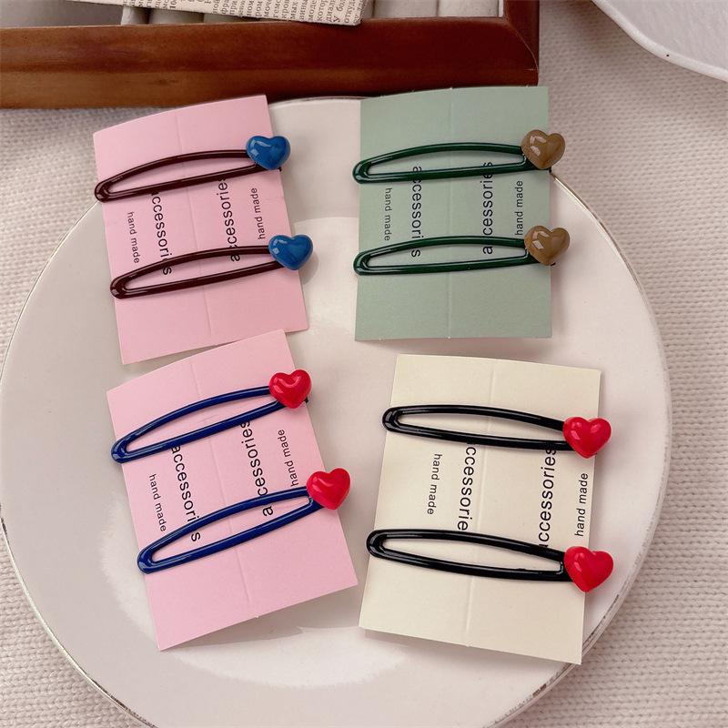 1Pair Sweet Girls Hairpins Bangs Hair Clips Korean Fashion Barrettes Love Heart Decor Y2K Girls Charm Hairgrips Hair Ornaments