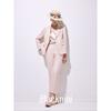 Blacknin "Heroine" Linen Gold and Silver Silk Thin and Glittering Closure Collar Stripes Pink Suit Outwear Vest Cropped Pants