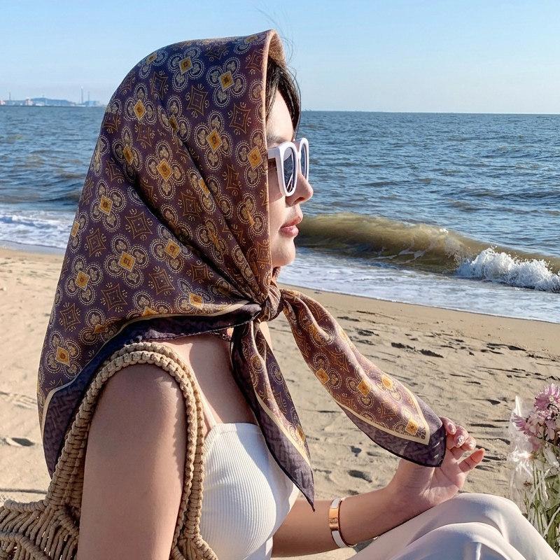 Atmosphere coffee color cashew flower velvet 91 large square scarf women's spring and autumn fashion scarf shawl dual-purpose temperament silk scarf