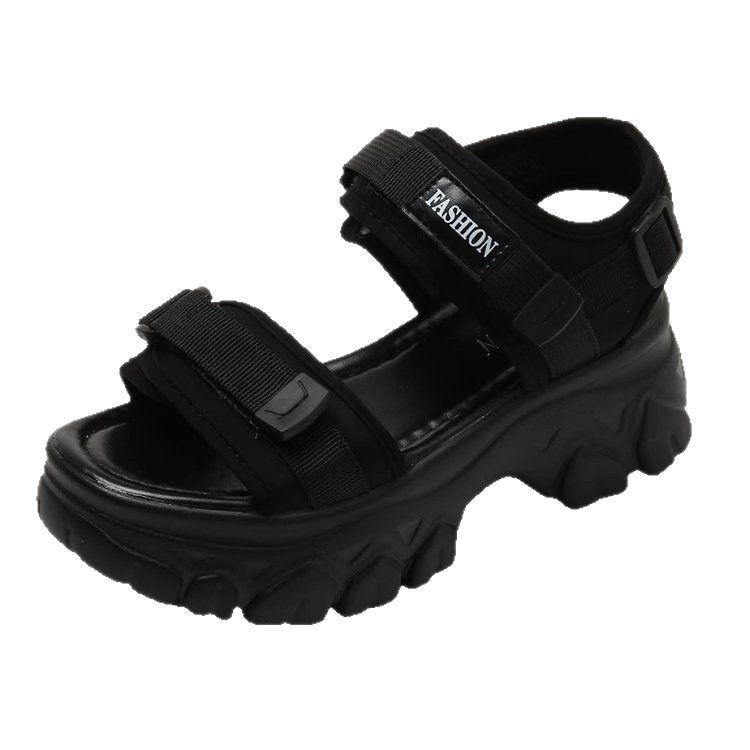 Small dad sandals women's platform 2025 summer Korean version muffin soft-soled sports outdoor Velcro beach shoes