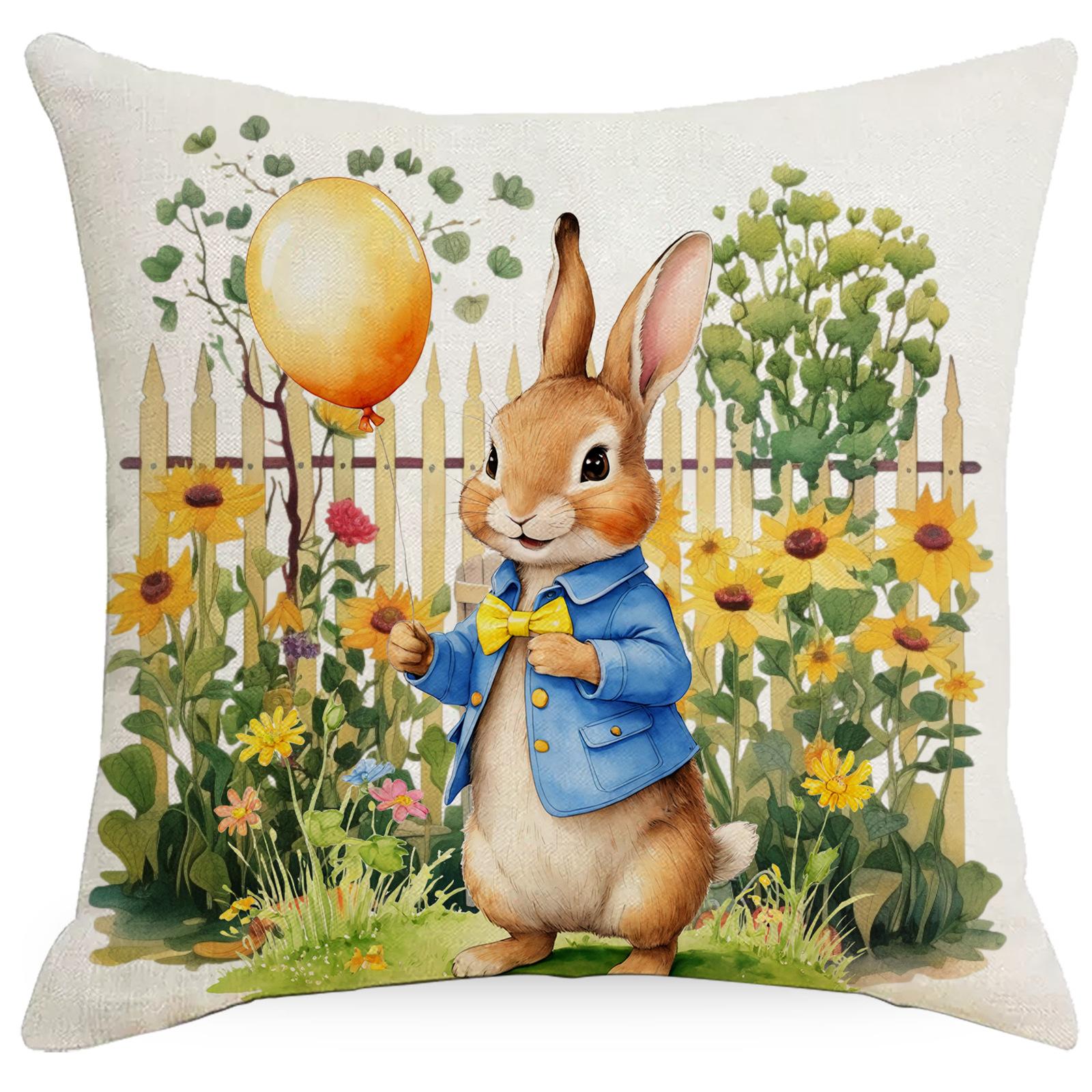 

New Easter Pillow Cover Sunflower Flower Rabbit Pillow Cover Pillow Cover Premium Durable Quality Useful Practical 45 * 45Cm