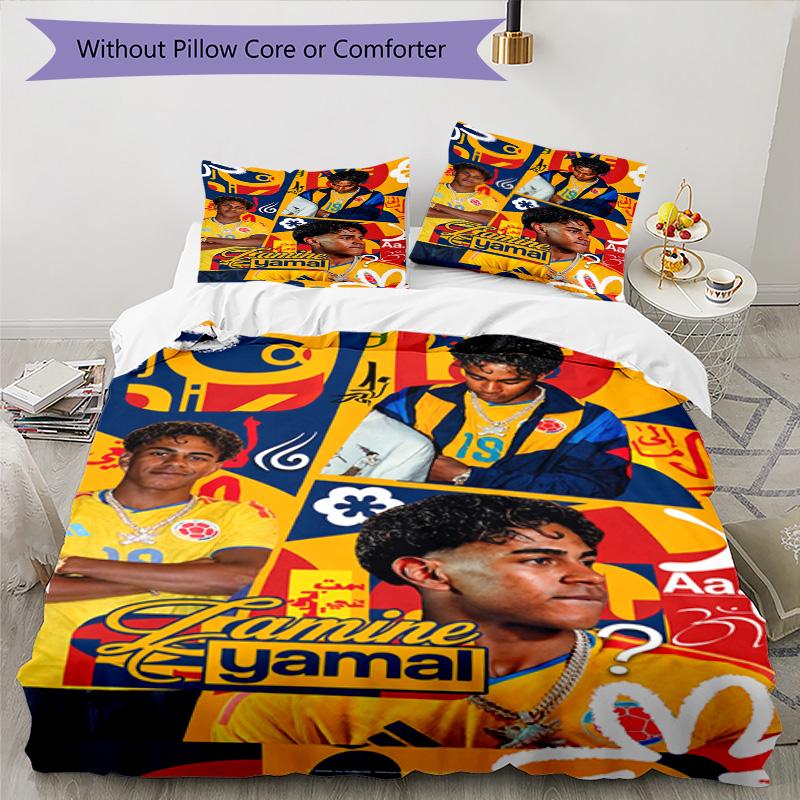 Lamine Yamal Barcelona Football Jersey Bedding Set,Comfort Bed Linen for Boys Room Decoration,Perfect Gift for Match Fans,Wrinkle Resistant Duvet Cove