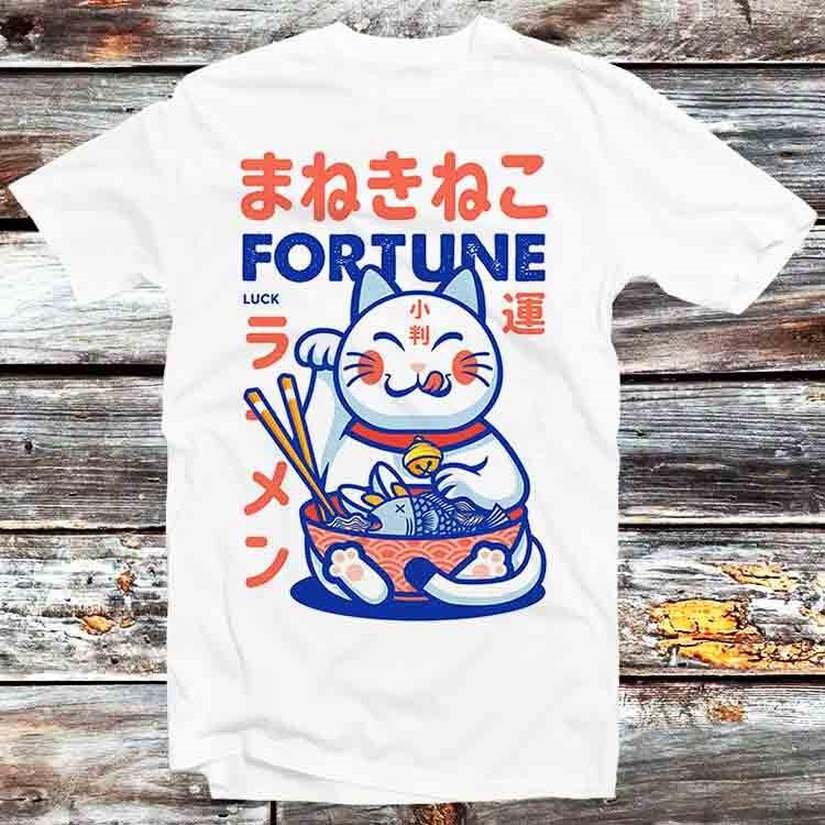 Maneki Neko Fortune Lucky Cat Ramen T Shirt B822
