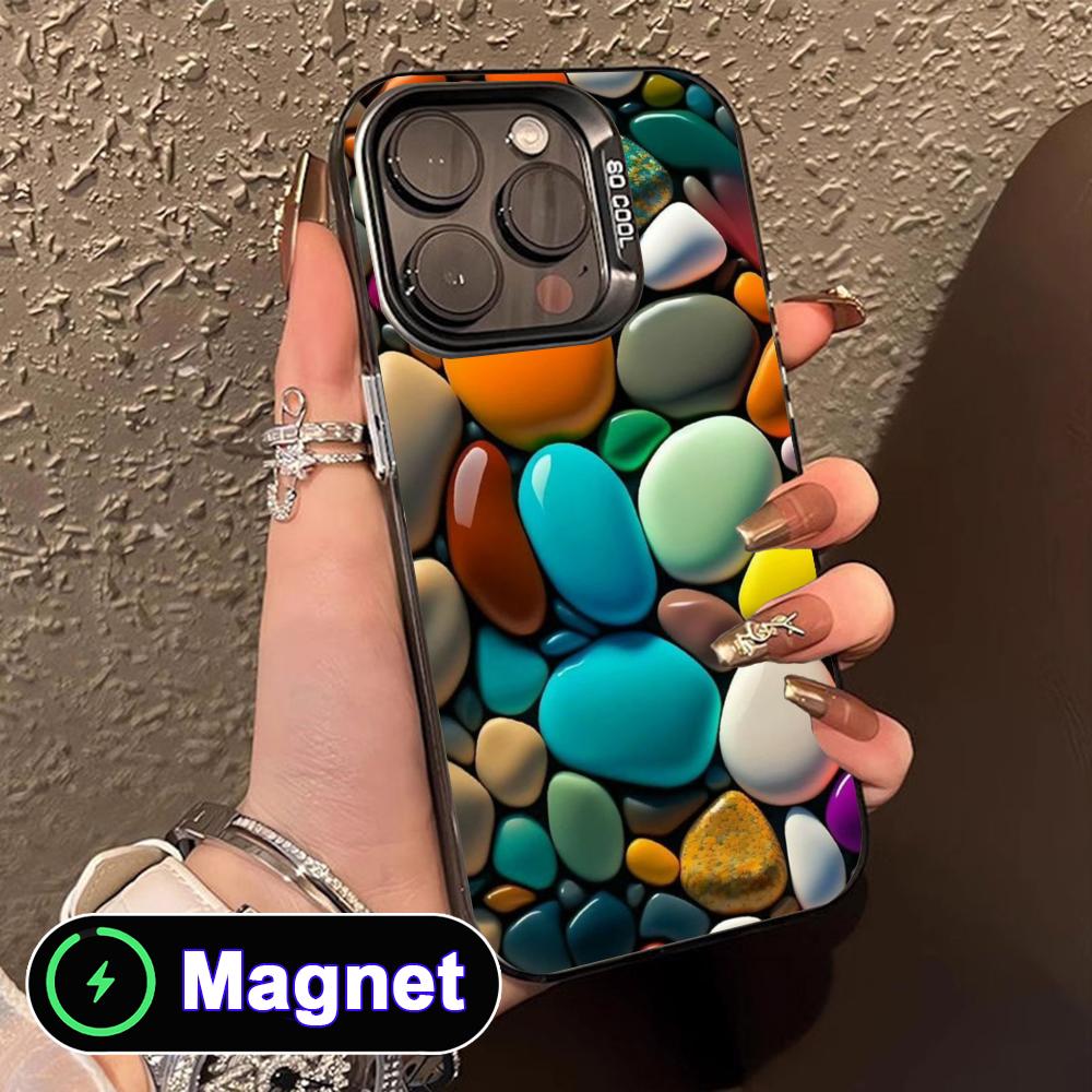 Aesthetic Stones Translucent MagSafe Mobile Phone Case for iPhone 17 16 15 14 13 12 11 Air Pro Max Plus Colorful Cover