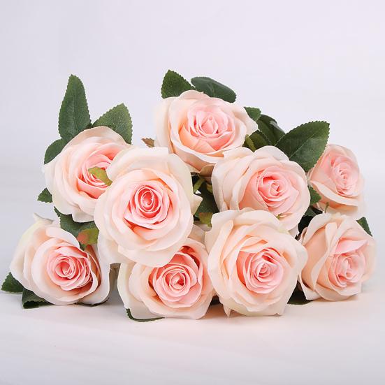 Delicate Texture Faux Silk Flower Good Bent Freely 10 Heads Wedding Rose Floral Decor Simulation Flower