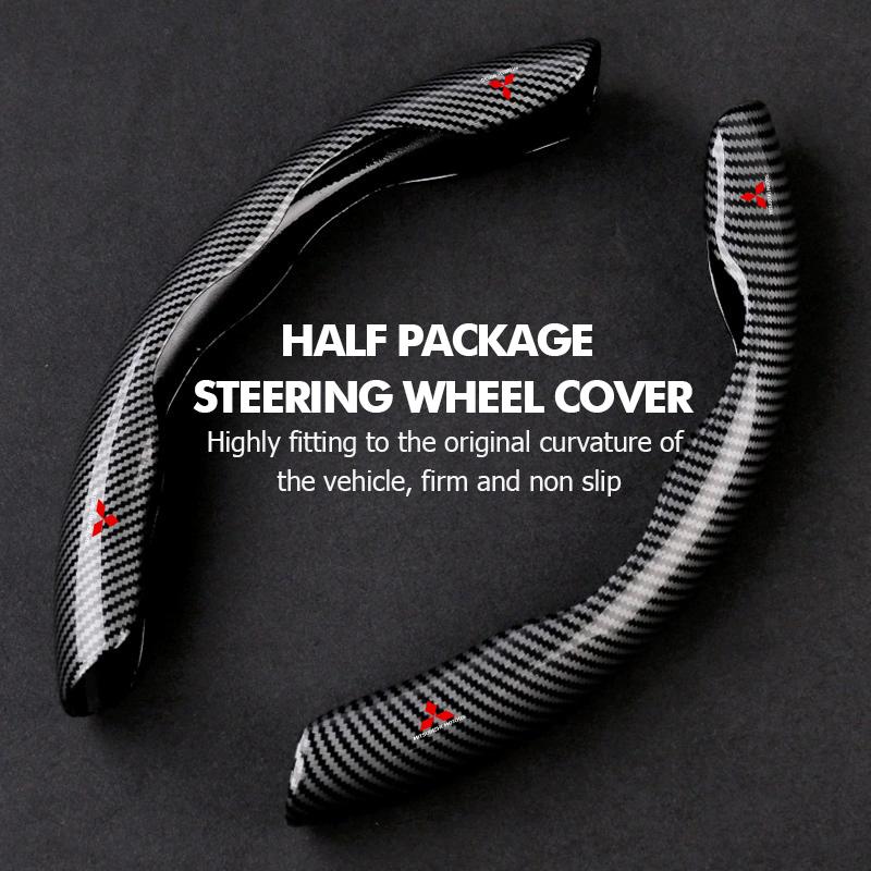 For Mitsubishi 2PCS New Carbon Fiber Car Steering Wheel Cover Non-slip Protector Sleeves Outlander Lancer Cross Colt Xpander
