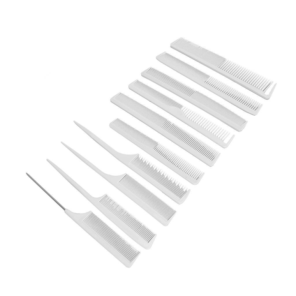 10pcs Hair Brush Set Different Shapes Tail Double Teeth Comb Hair Styling Cutting Combs for Hair Stylist White