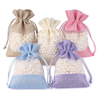 5Pcs Linen Drawstring Bags with See-Through Window, Organizer & Gift Pouch for Wedding Jewelry Store