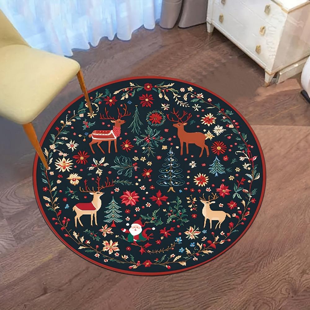 Christmas Round Rugs: Snowman, Santa,Tree & Gingerbread Delights for Festive Home Decor Room Floor Mats New Year Home Decoration