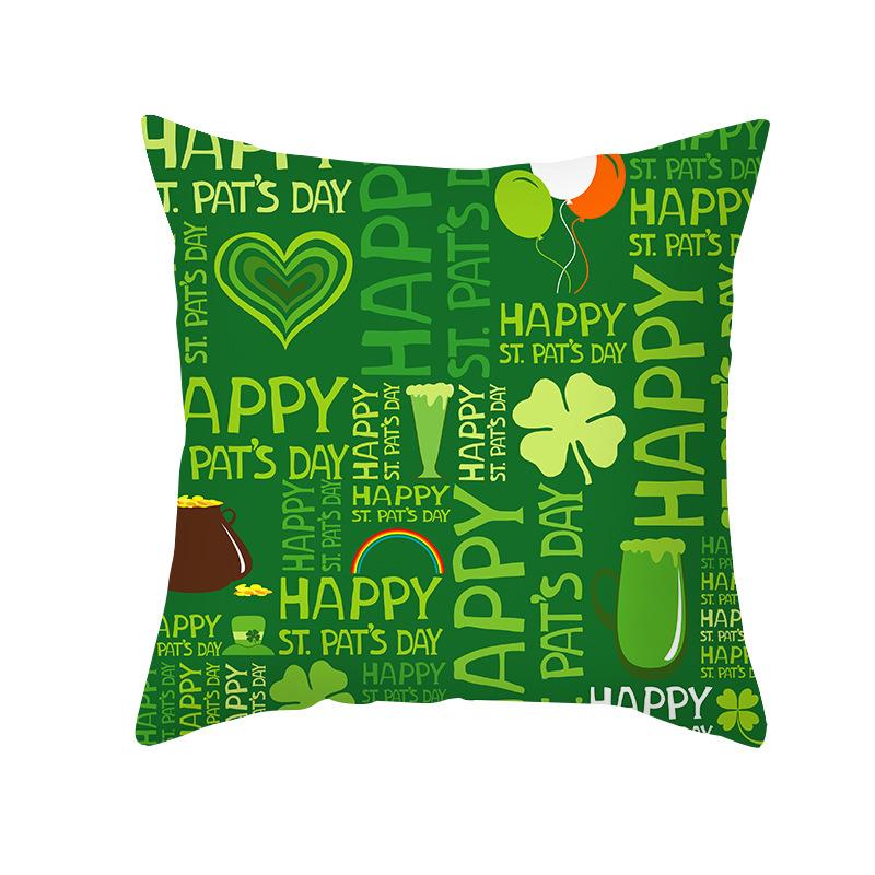 St. Patrick's Day Pillow Cover Green Cartoon Letters Four-leaf Clover Sofa Cushion Cover National Day Cushion
