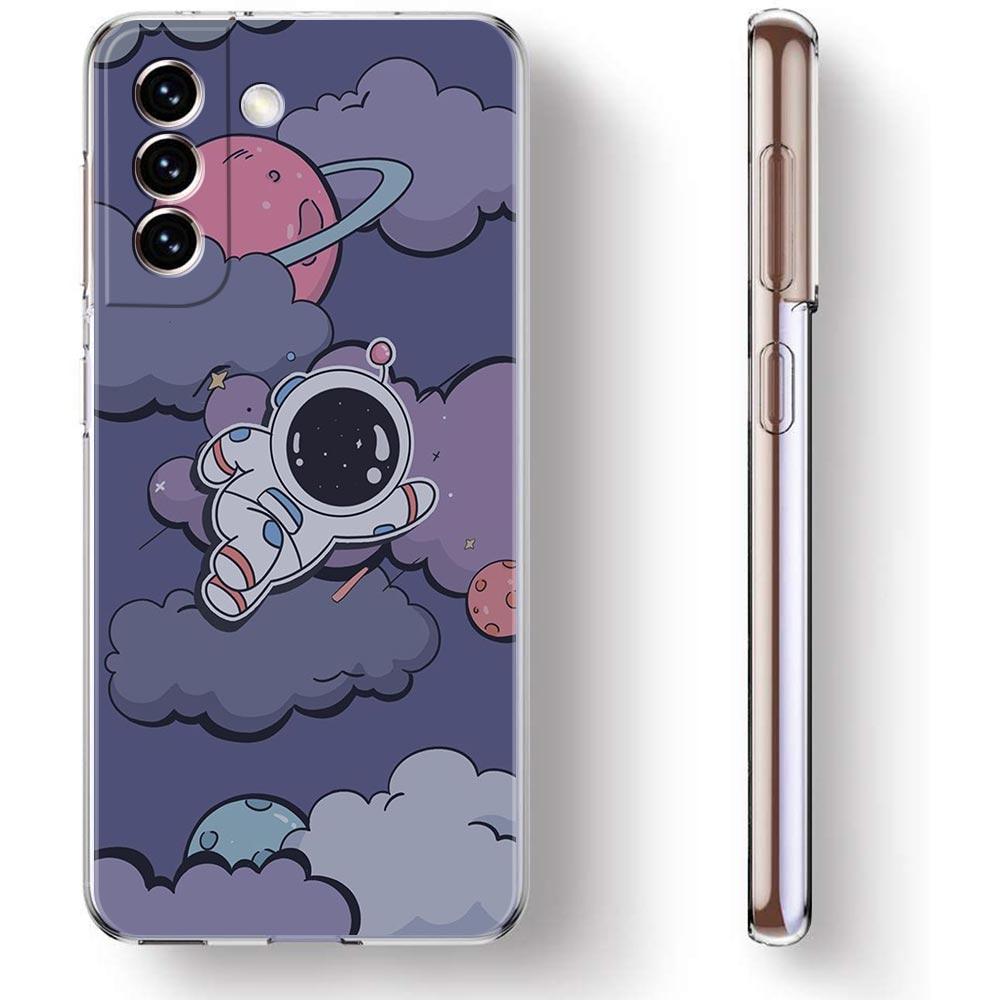 Cute Cartoon Astronaut Phone Case For Samsung Galaxy S22 S21 S20 FE Ultra 5G S10 S10E S9 S8 Plus Note 10 20 Clear Silicone Cover