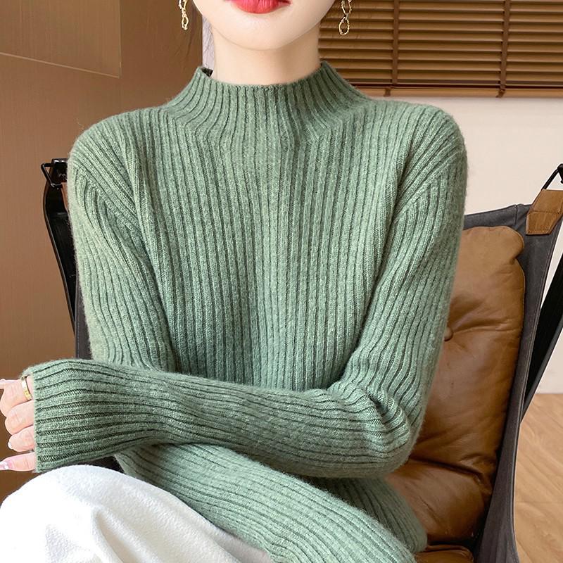 Damen Rollkragen 100% Wolle Verdickter Pullover - Modischer Strickpullover für Herbst und Winter