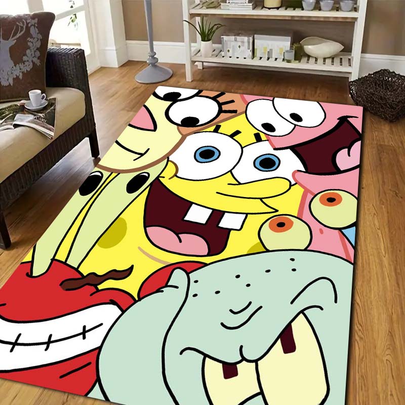 Sponge‑Bob Cartoon Print Area Rug Non‑Slip Floor Mat Soft Carpet For Kids Bedroom Living Room Sofa Indoor Decor Birthday Gift