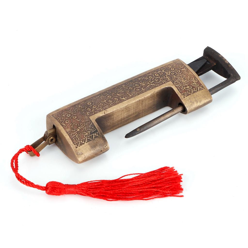 Antique Copper Lock Chinese Old Delicate Carved Padlock for Jewelry Box Wedding Gifts