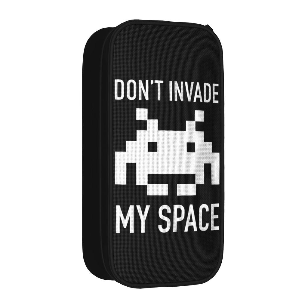 Space Invaders Pencil Cases Don't InvadeFeeding the Pixels Pencilcases Pen Box Big Capacity Bag Supplies Zipper Stationery