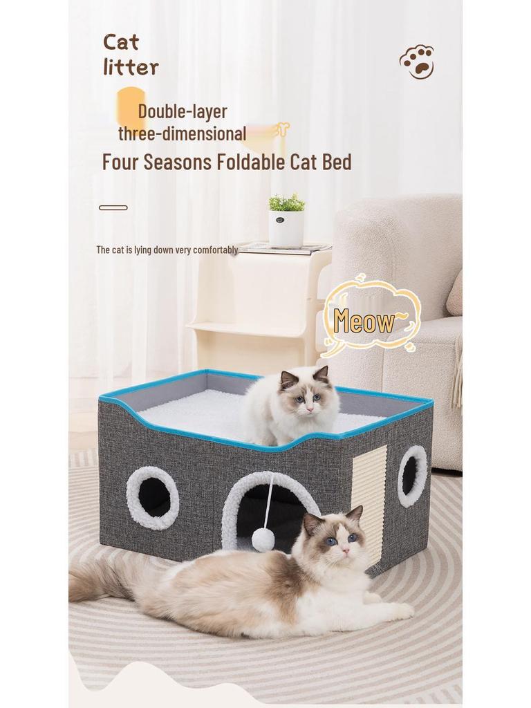 Double-Layer All-Season Enclosed Cat Bed - Warm Winter Sleeping House