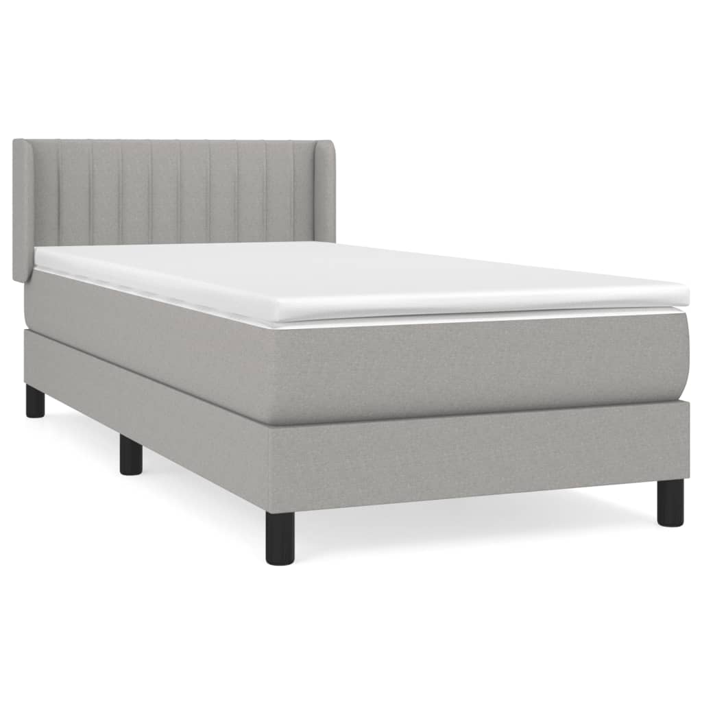 Box Spring Bed with Mattress Light Grey 90 x 190 cm Fabric