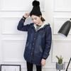 Women's Plus Size Hooded Denim Cotton Coat with Fleece Lining - Korean Style, Mid-Length, for Autumn and Winter.