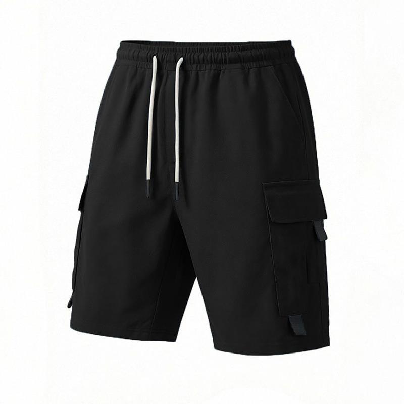 Frühling und Sommer Herren Shorts Latzhose Einfarbige Lässige Patchwork Kordelzug Mehrere Taschen Hosen