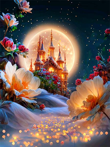 Full Square/round Diy Diamond Painting Moon Castle Home Decor Embroidery Mosaic Winter House Landscape Wall Sticker