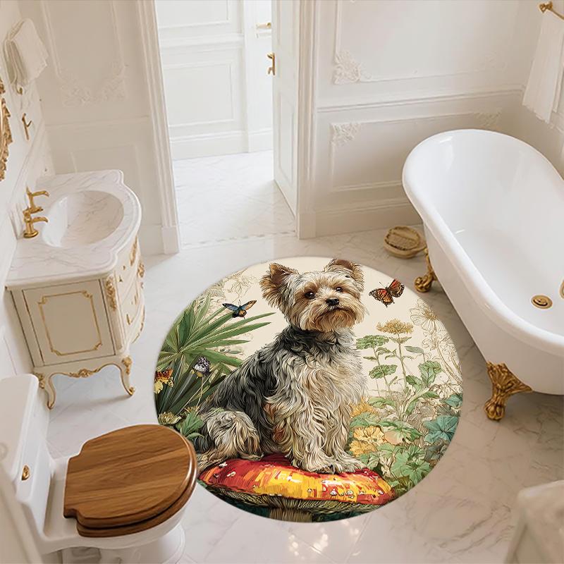Yorkshire Terrier On the Grass Pattern Round rug,Carpet Rug for Living Room Bedroom Playroom Decor,Non-slip Floor Mat,Holiday Gifts and Birthday Gifts