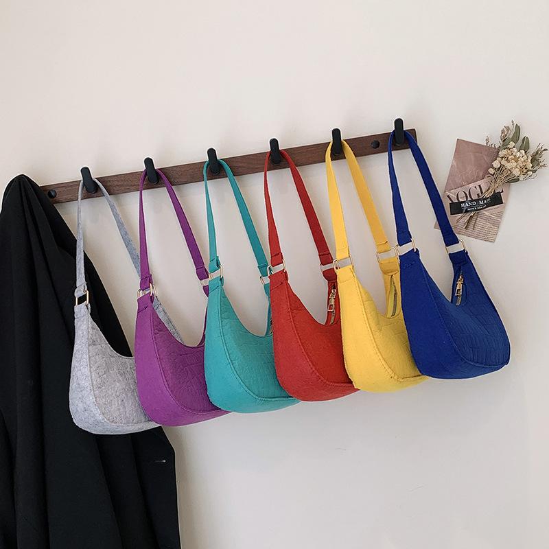 1Pcs Casual Solid Color Handbag For Daily Travel Women'S Stone Pattern Underarm Shoulder Tote Bag With Felt Material