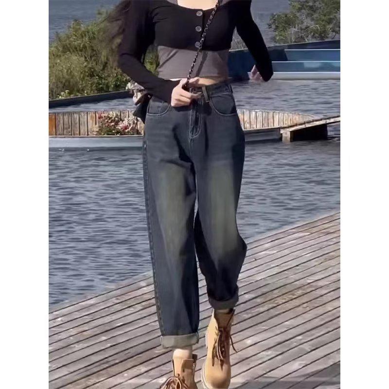 Women's Retro Distressed Wide-Leg Jeans - Spring/Autumn 2024 INS Design