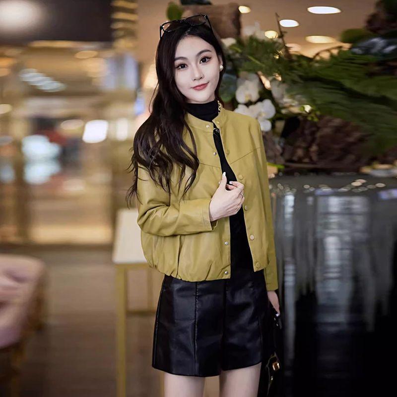 

Модная женская кожаная куртка короткого дизайна XL