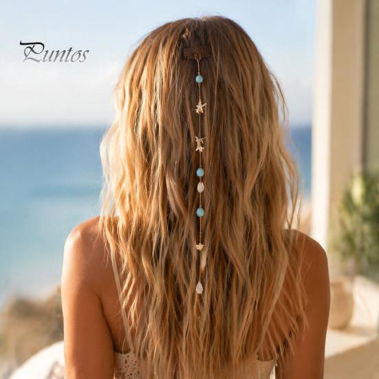Invisible Clip Hair Charms Beach Mermaid Clip, Starfish Shell Bead Chain for Women, Seaside Party Decorations Boho Coastal Summer Vacation Styling