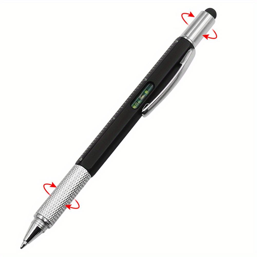 Multi-function Tool Pen Spirit Level Scale Touch Screen 6 in1 Metal 1.0mm Ballpoint Pen Multifunctional Metal Pen Screwdriver Black Ink